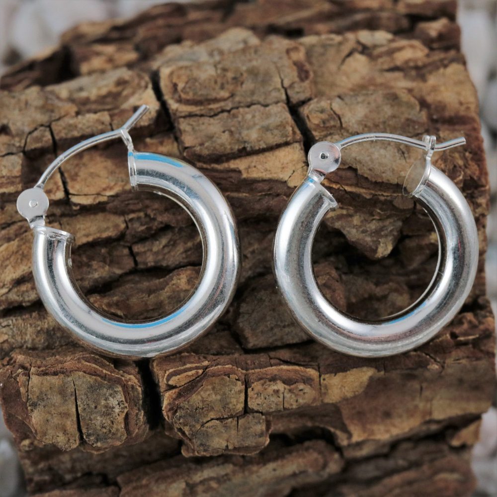 .925 Sterling Silver 16 MM Tube Classic Hoop Earrings 