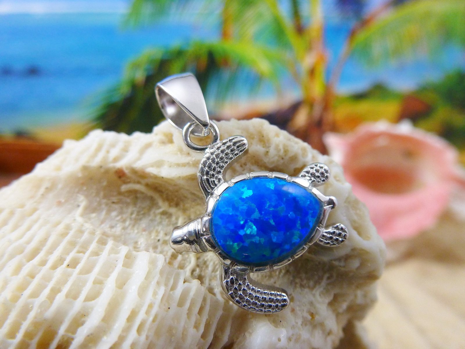 Gorgeous Large Hawaiian Sea Turtle Necklace, Sterling Silver Blue Opal –  Hawaii Treasures Shop