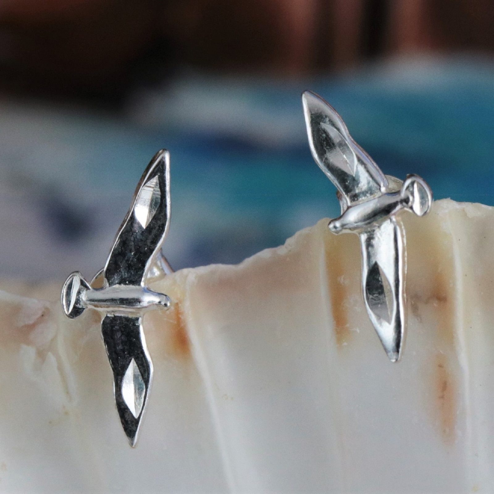Silver Seagull stud earrings 9 16