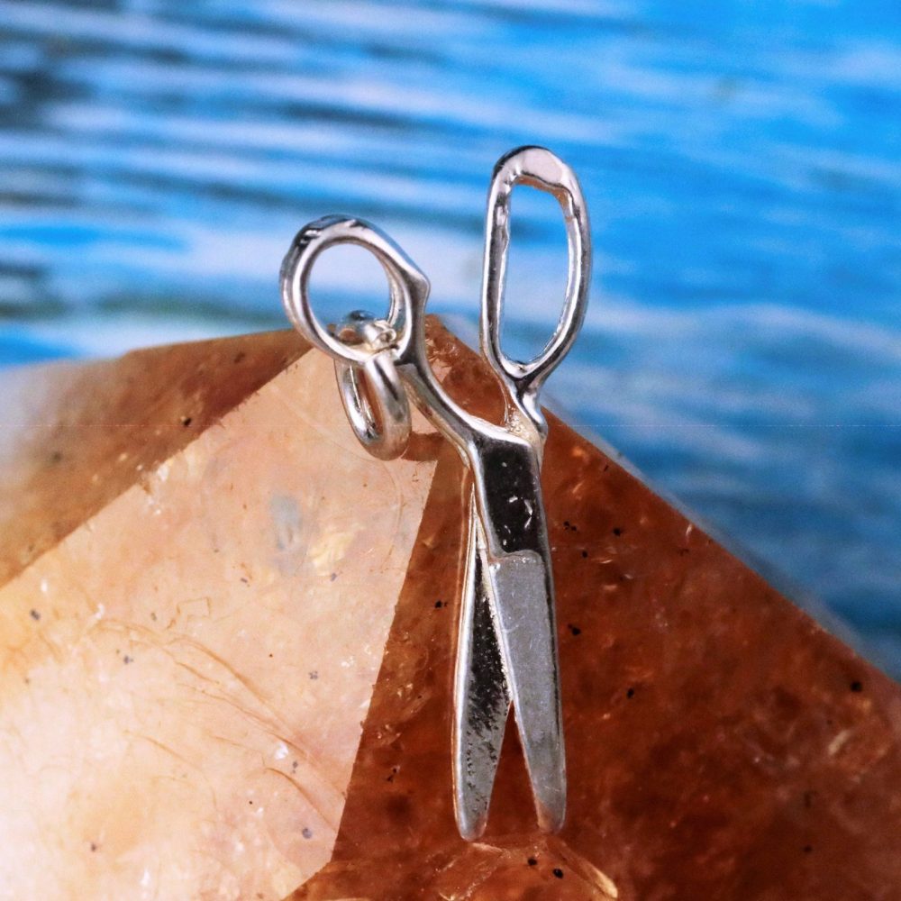 925 Silver scissors charm. 1 1/4 tall Sterling barber shears