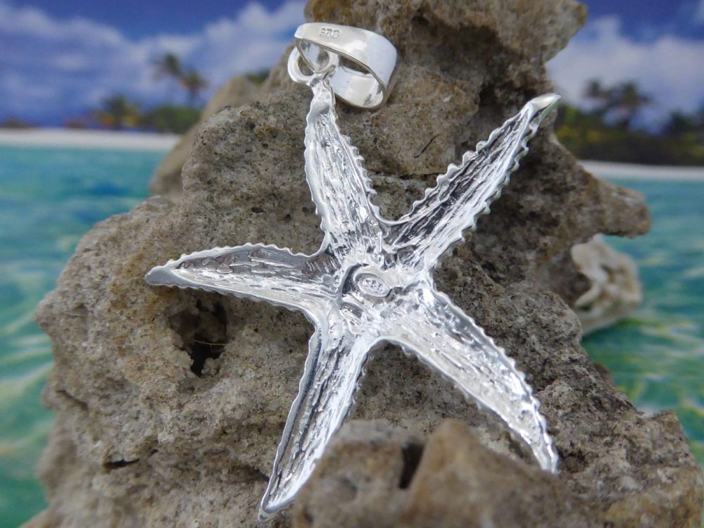 925 Sterling Silver Blue Starfish Handmade Necklace | Triple Stars Necklace  | Starfish Necklace Blue Stars