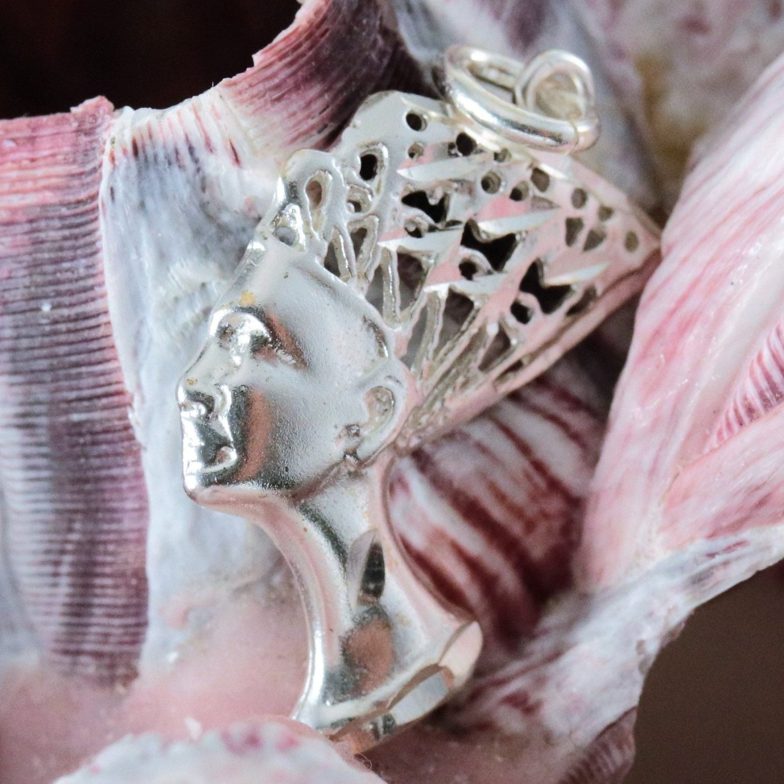 Queen Nefertiti pendant 1 1 8 tall 925 Sterling Silver diamond cut details cut out filigree style. Egyptian pendant fast free shipping