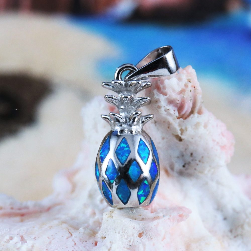 Sterling Pineapple pendant 925 Silver Opal covered. 3 Dimensional