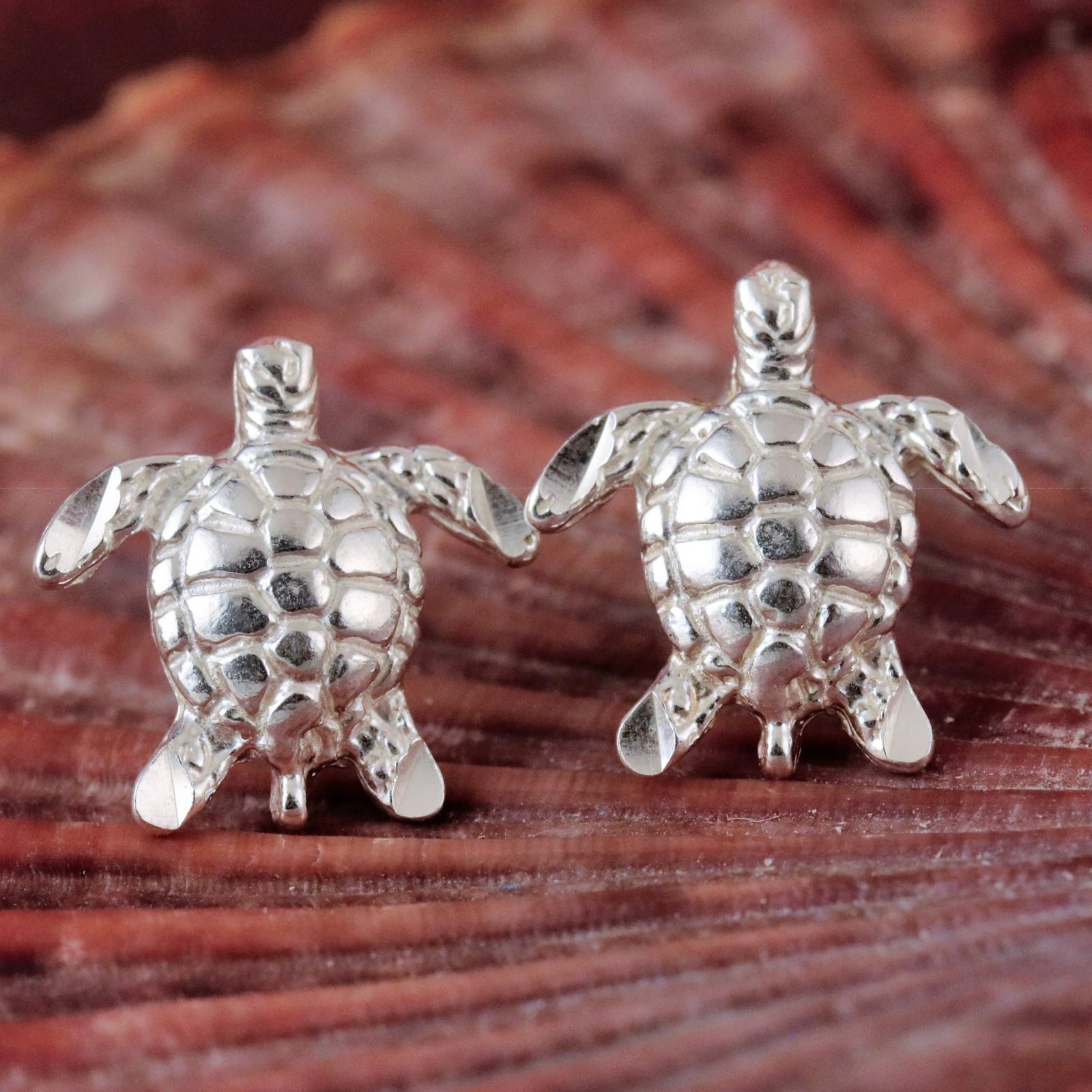 Silver Sea Turtle earrings, 925 sea turtle post, studs, Diamond cut Sea ...