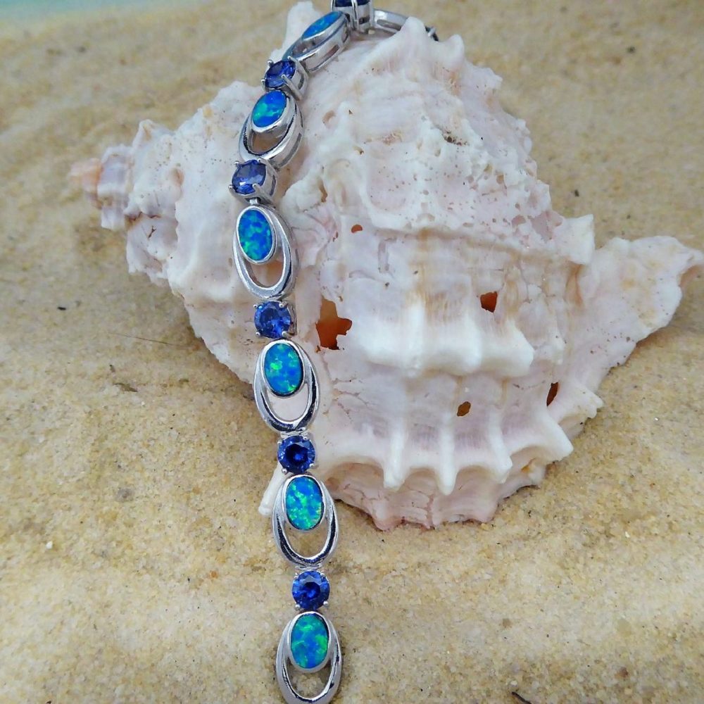 Blue Fossil Opal Rock Candy Bracelet in Silver (Size: Standard 7 - 7.5)