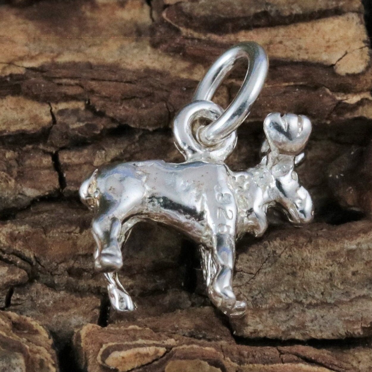 Sterling Bull moose charm small .925 Silver moose jewelry gift for her Diamond cut Elk. high polished finish Free fast Shipping Jewelry Network