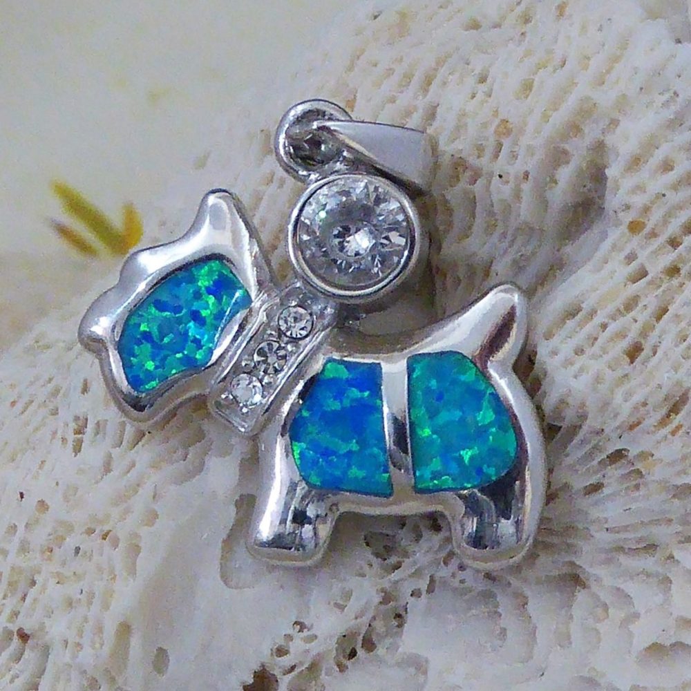 Sterling Silver Dachshund charm • Blue Opal, Rhodium finish • Weiner dog •  Free fast shipping • badger dog pendant • Canine jewelry