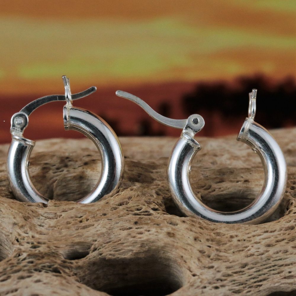 Silver hoop earrings 15mm x 3mm. .6 wide .925 Sterling lightweight lever back hollow Tube hoops gift for her free fast shipping