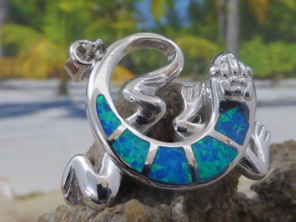 Authentic Hermes Curiosite Pendant Necklace Blue Lizard Rare 