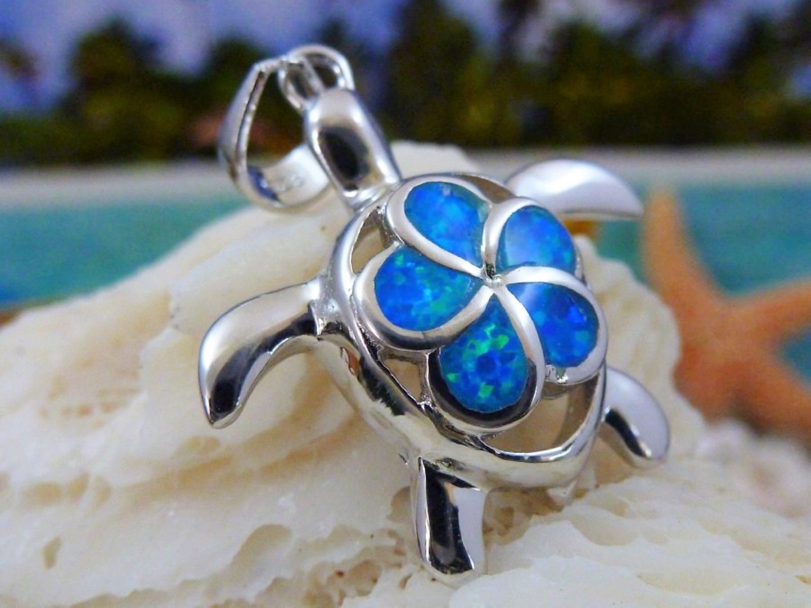 Sterling Silver Sea Turtle pendant 925 charm Inlay Blue Opal Sea turtle gift marine life turtle pendant turtle earrings Jewelry Network Inc