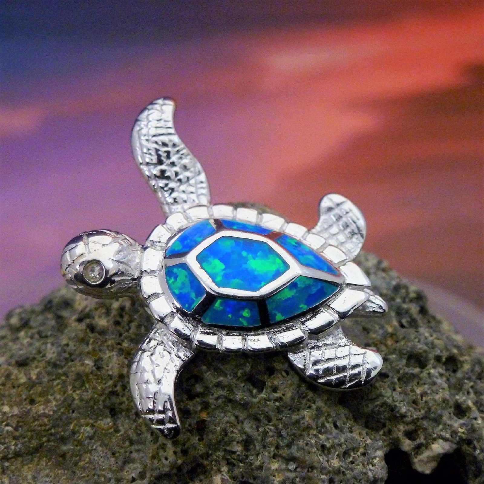 Sterling Silver Sea Turtle pendant slide 925 charm Inlay Blue Opal Turtle gift Sea turtle gift marine life turtle pendant turtle earrings