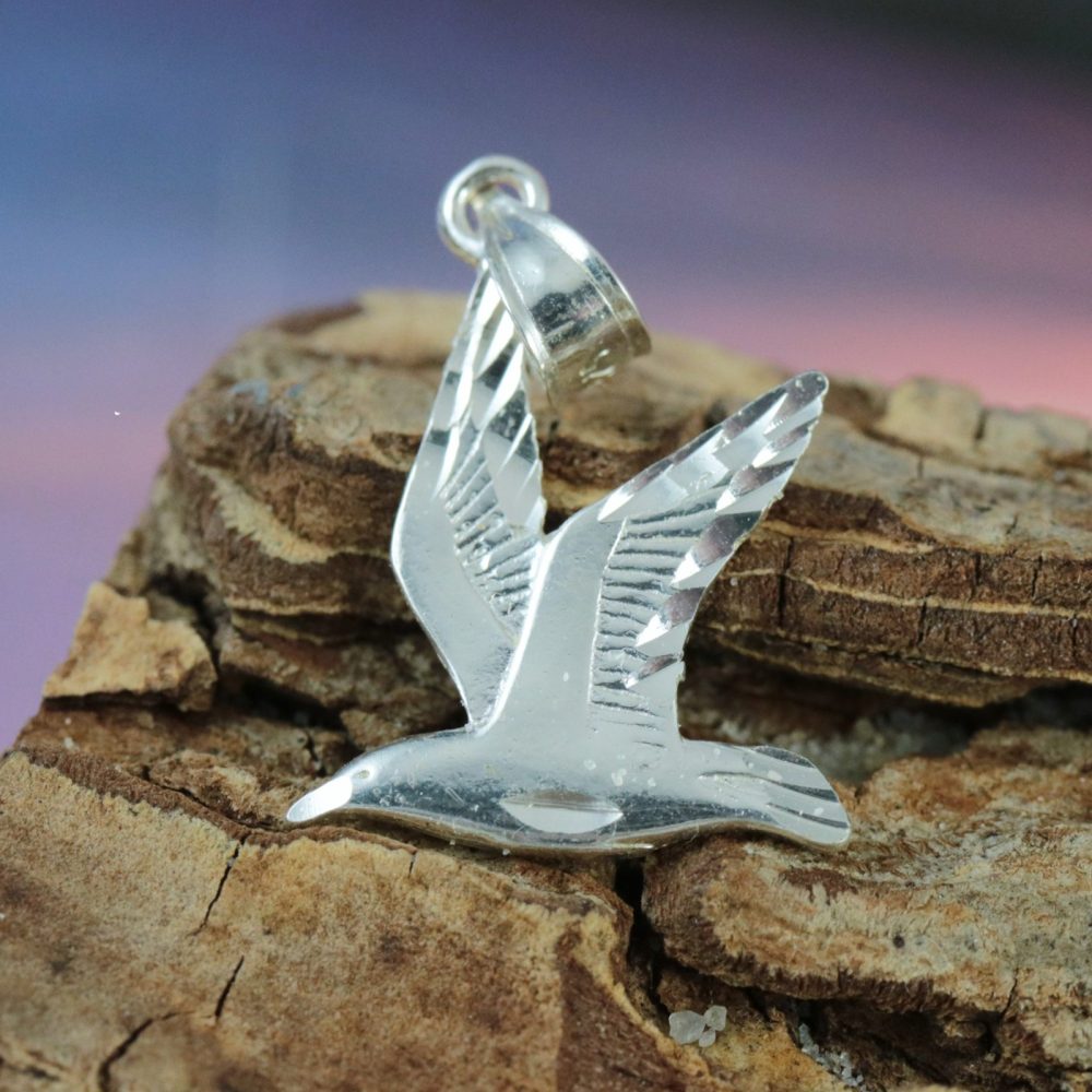 Silver Seagull pendant 7 8 long Diamond cut finish.925 Sterling Seabird charm jewelry Fast free shipping. Gift for her Seagull necklace